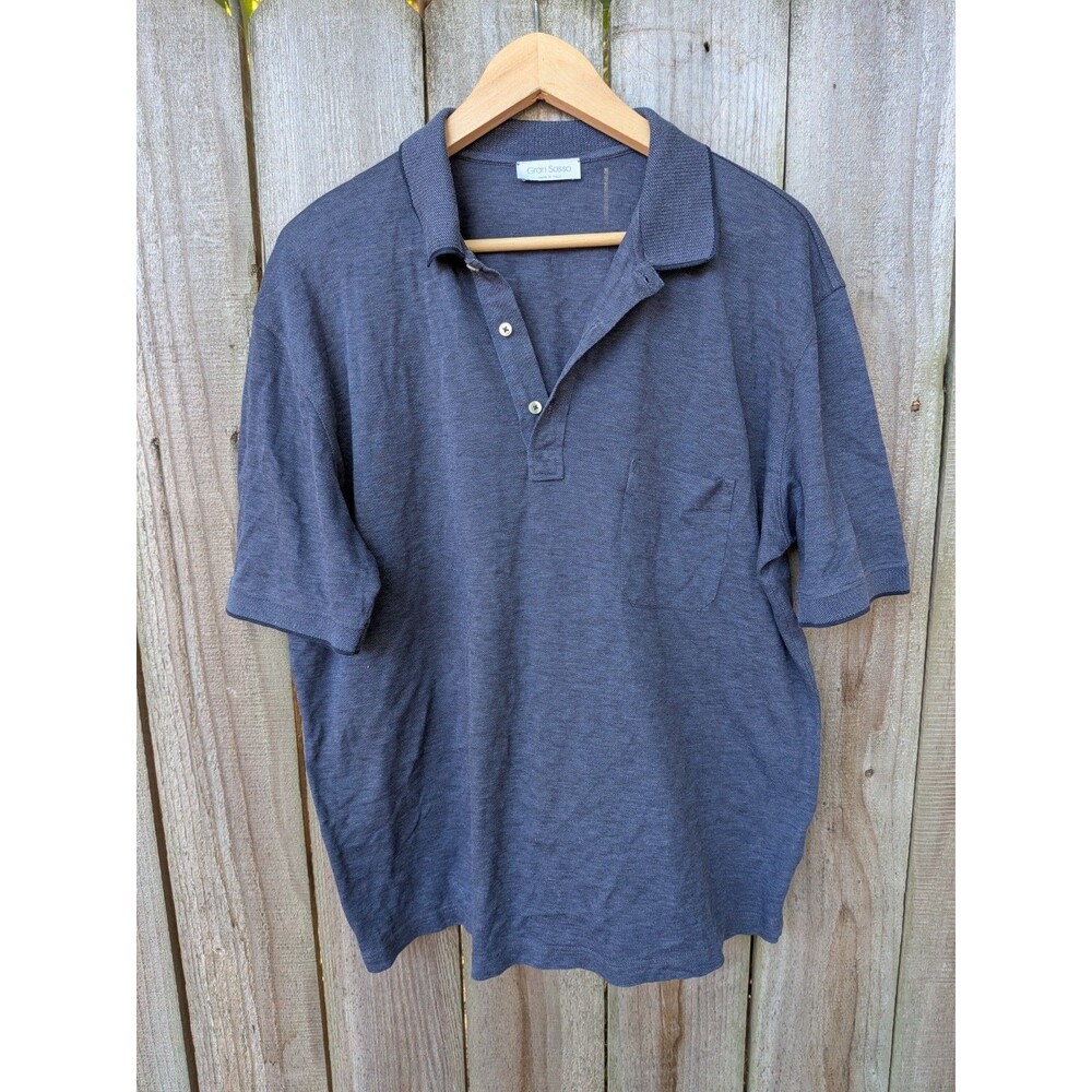 Gran Sasso Polo Blue Short Sleeve Lightweight Cotton Pique XL Pocket
